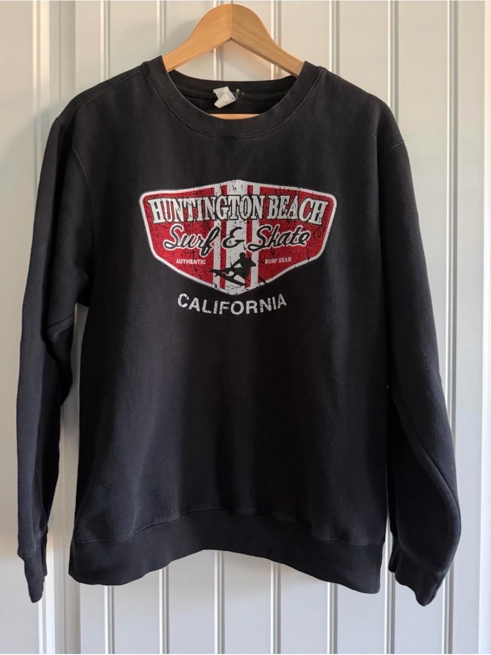 Vintage Black Sweatshirt with Red & White Huntington Beach Graphic